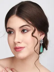 Anvik Silver-Plated American Diamond Teardrop Shaped Drop Earrings