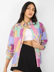 The Souled Store Women Spread Collar Floral Printed Cotton Oversized Casual Shirt