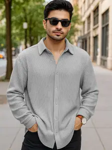 Maniac Men Comfort Spread Collar Striped Cotton Casual Shirt