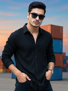 Maniac Men Comfort Spread Collar Striped Cotton Casual Shirt