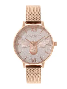 Olivia Burton Women Embellished Glitter Dial Bracelet Style Analogue Watch OB16FB04