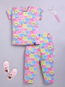 YK X Minute Mirth Girls Printed T-shirt With Joggers