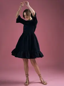 DressBerry Bell Sleeves Ruffled Fit & Flare Dress