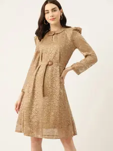 DressBerry Peter Pan Collar Puff Sleeve Fit & Flare Dress