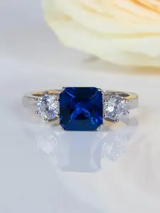 Ornate Jewels 925 Sterling Silver Blue Sapphire and American Diamond Meghan Markle Ring