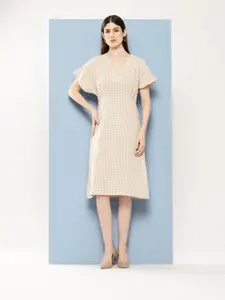 Chemistry Checked Flared Sleeves Pure Cotton A-Line Dress