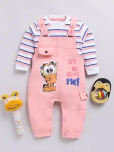 Moms Love Infants Boys Pure Cotton Applique Detail Dungaree With Striped T-Shirt