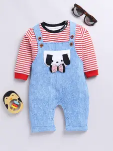 Moms Love Infant Boys Pure Cotton Dungaree With Striped T-shirt