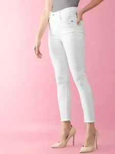 DressBerry Women's Skinny High Rise Bleached Cropped Stretchable Denim Jeans