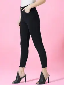 DressBerry Women's Skinny Fringed Detail High Rise Cropped Stretchable Denim Jeans