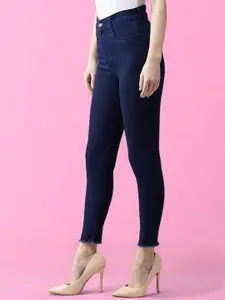 DressBerry Women Skinny High Rise Cropped Fringed Hemline Stretchable Denim Jeans