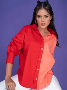 Lounge Dreams Women Comfort Cuban Collar Colourblocked Cotton Relaxed Fit Casual Shirt