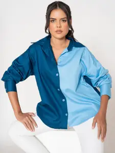 Lounge Dreams Women Comfort Cuban Collar Colourblocked Cotton Relaxed Fit Casual Shirt