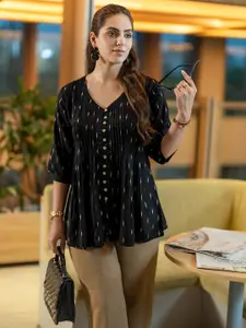 Libas Woven Design V-Neck Panelled Kurti