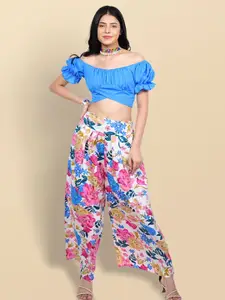 Boholyfe Square Neck Top With Floral Printed Palazzo