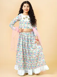 A.T.U.N. Girls Geometric Printed Ready To Wear Lehenga & Blouse With Dupatta
