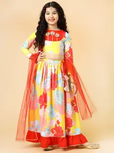 A.T.U.N. Girls Floral Printed Ready To Wear Lehenga & Blouse With Dupatta