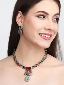 Anvik Gold Plated CZ Studded Necklace and Earrings