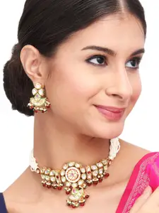 Anvik Gold-Plated Kundun Studded & Beaded Choker Necklace and Earrings
