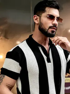 Maniac Men Self Design Polo Collar Cotton Slim Fit T-shirt