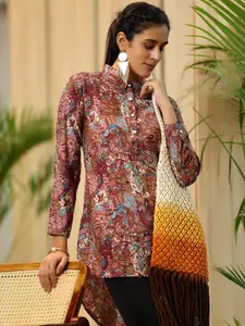 Libas Ethnic Motifs Printed Shirt Collar Kurti
