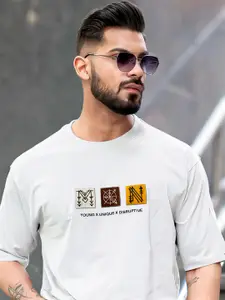 Maniac Men Typography Printed Round Neck Cotton Oversized T-Shirt