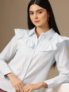 Chemistry Women Striped Ruffle Pure Cotton Casual Shirt