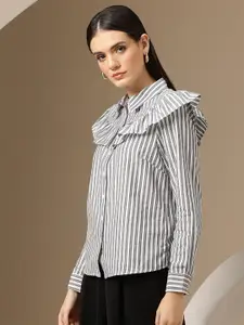 Chemistry Women Striped Ruffle Pure Cotton Casual Shirt