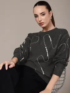 bebe Women Self Design Abstract Pullover Sweaters