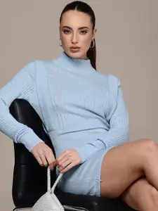 bebe High Neck Self Design Jumper Dress