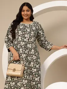 Sztori Plus Size Floral Printed Gotta Patti Detail A-Line Kurta