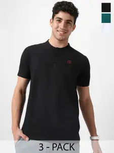 Urbano Fashion Men Pack Of 3 Solid Mandarin Collar Cotton Slim Fit T-shirts