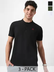 Urbano Fashion Men Pack Of 3 Solid Mandarin Collar Cotton Slim Fit T-shirts