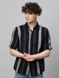 TRYBUY.IN Men Comfort Spread Collar Striped Cotton Party Shirt