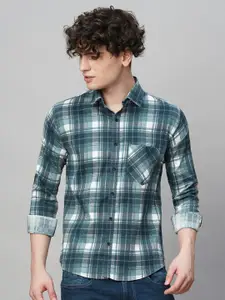 TRYBUY.IN Men Comfort Spread Collar Tartan Checked Cotton Party Shirt