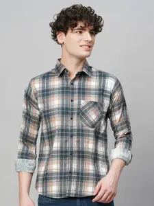 TRYBUY.IN Men Comfort Spread Collar Tartan Checked Cotton Party Shirt