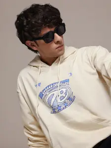 The Roadster Lifestyle Co. Printed Relaxed Fit Hooded Sweatshirt