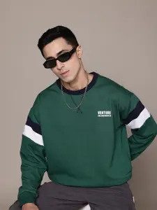 The Roadster Lifestyle Co. Drop-Shoulder Sleeves Striped Sweatshirt