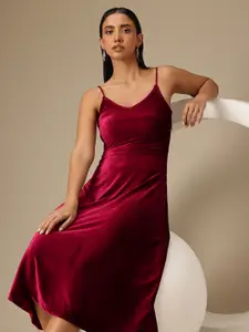 Chemistry Velvet Finish Slip A-Line Midi Dress