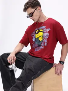 Kook N Keech Men Minions Printed Drop-Shoulder Sleeves Oversized Pure Cotton T-shirt