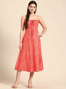 StyleCast Floral Print Tie-Up Neck Front Slit Empire Midi Dress