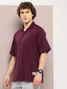 Kook N Keech Men Premium Textured Cuban Collar Relaxed Fit Casual Shirt