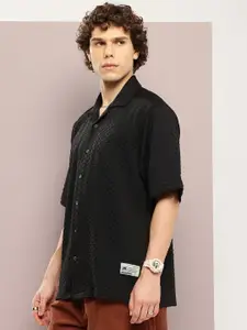 Kook N Keech Men Premium Textured Cuban Collar Relaxed Fit Casual Shirt