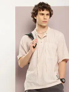 Kook N Keech Men Premium Striped Oversized Pure Cotton Casual Shirt