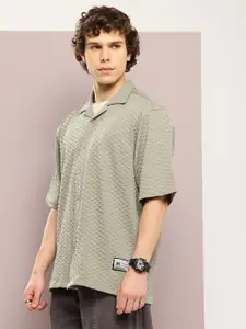 Kook N Keech Men Premium Popcorn Texture Cuban Collar Relaxed Fit Casual Shirt