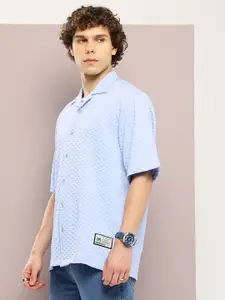 Kook N Keech Men Premium Textured Cuban Collar Relaxed Fit Casual Shirt