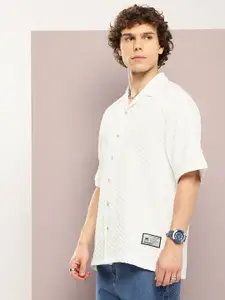 Kook N Keech Men Premium Popcorn Texture Cuban Collar Relaxed Fit Casual Shirt