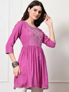 GLOWWORLD Floral Embroidered Sequins A-Line Kurta