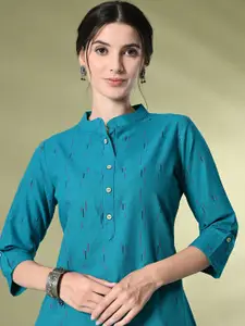 GLOWWORLD Abstract Printed Mandarin Collar Pure Cotton A-Line Kurta