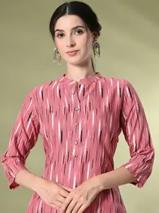 GLOWWORLD  Striped Printed Band Collar Straight Kurta